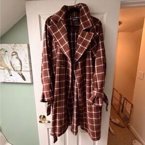 Alice Blue Checkered Brown Trench Coat